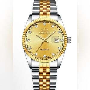 NWOT NIB Men's Silver and Gold Two Toned Quartz Waterproof Watch